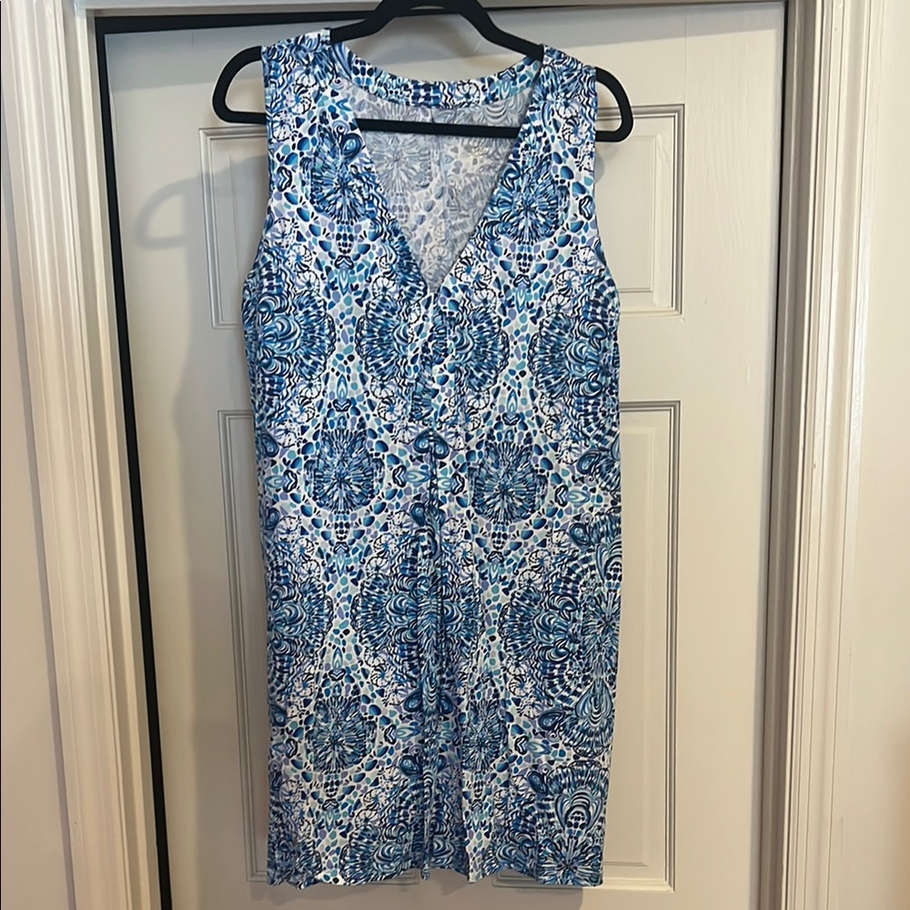 Lilly knit Blue and White Sleeveless Dress in Pima Cotton